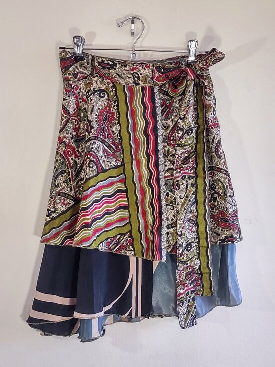 EARTHBOUND Dresses & Skirts - Earthbound Wrap Skirt Paisley & Stripes Asymmetric Hem Gritty Boho Earthy Hippie